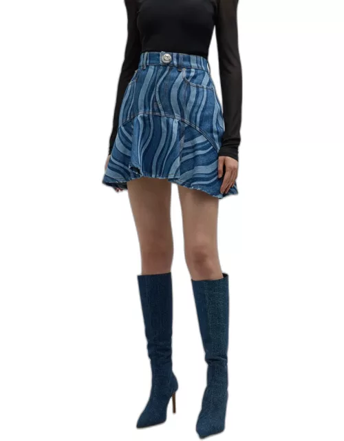 Sunray Denim Ruffle Mini Skirt