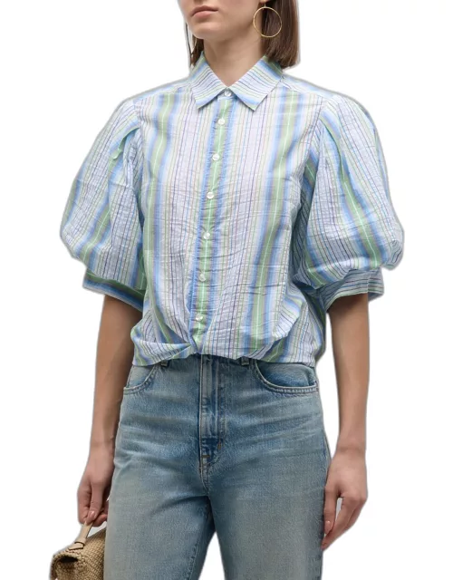 Bomba Striped Puff-Sleeve Cotton Shirt