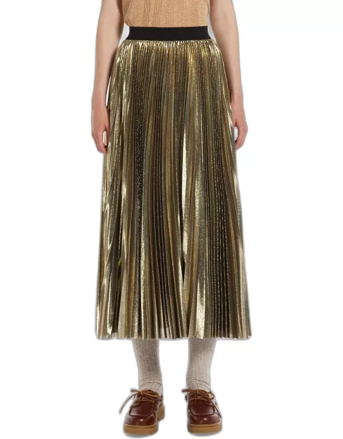 Nurra Pleated Metallic A-Line Midi Skirt