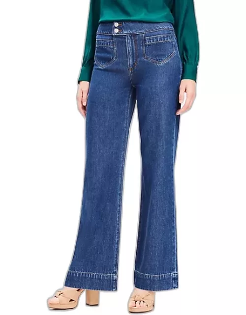 Loft Curvy Patch Pocket High Rise Wide Leg Jeans in Dark Wash