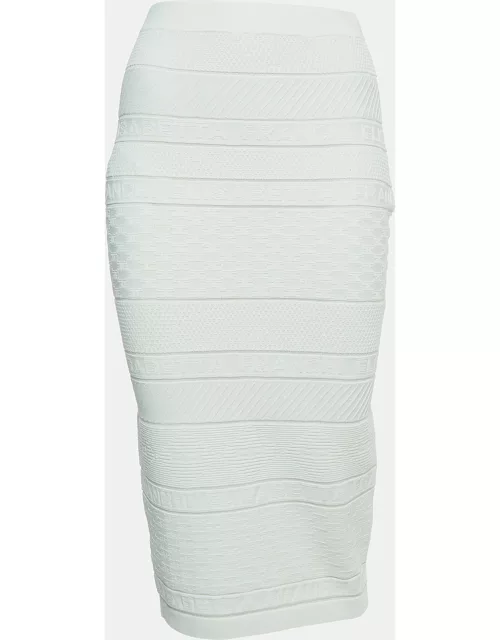 Elisabetta Franchi White Jacquard Knit Pencil Skirt