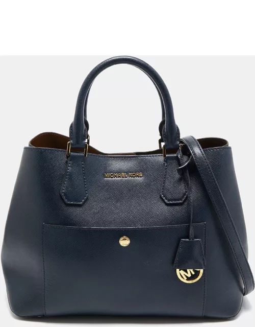 Michael Kors Navy Blue Leather Front Pocket Tote