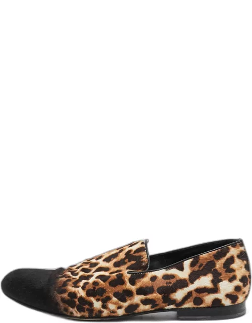 Jimmy Choo Tricolor Leopard Print Calf Hair Smoking Slipper