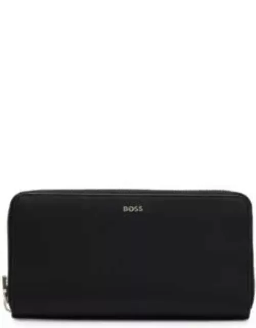 Faux-leather zip-up wallet with logo lettering- Black Women's Wallet
