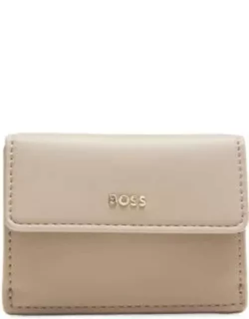 Faux-leather card holder with zipped coin pocket- Beige Women's Wallet