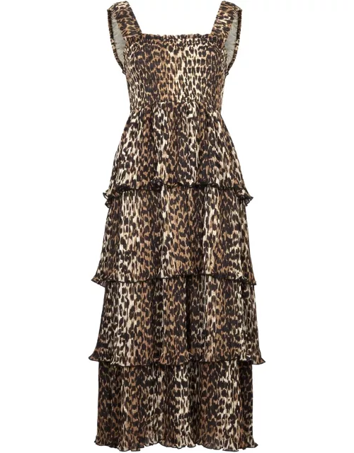 Ganni Leopard-print Tiered Georgette Midi Dress - 40 (UK12 / M)