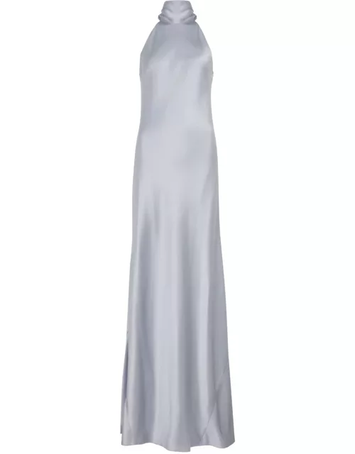 Galvan Sienna Halterneck Satin Maxi Dress - Metallic Silver - 36 (UK8 / S)