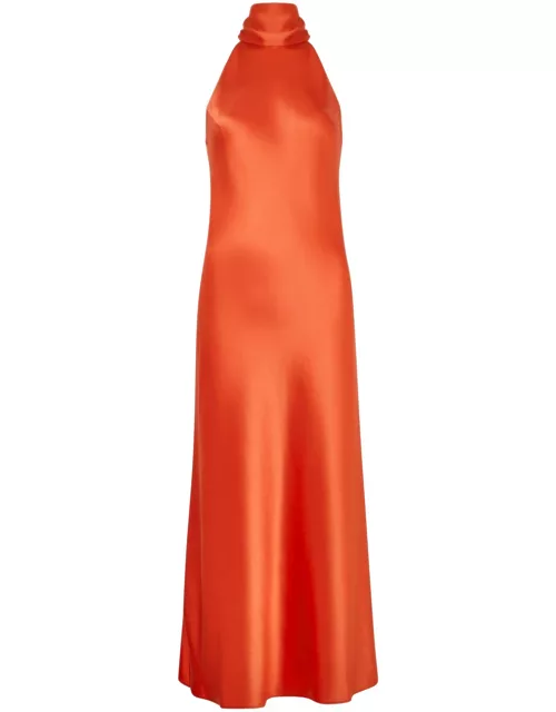 Galvan Sienna Halterneck Satin Midi Dress - Coral - 42 (UK14 / L)