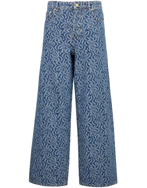 Ganni Floral-jacquard Wide-leg Jeans - Denim - 30 (W30 / UK12 / M)