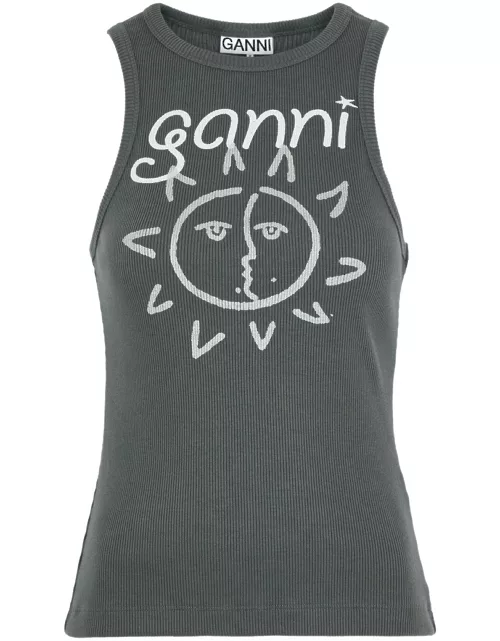 Ganni Sun-print Cotton-blend Tank - Grey - M (UK12 / M)