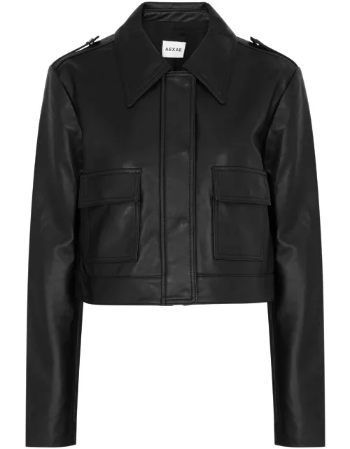 Aexae Cropped Leather Jacket - Black - M (UK12 / M)
