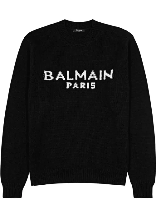 Balmain Logo-intarsia Wool-blend Jumper - Black