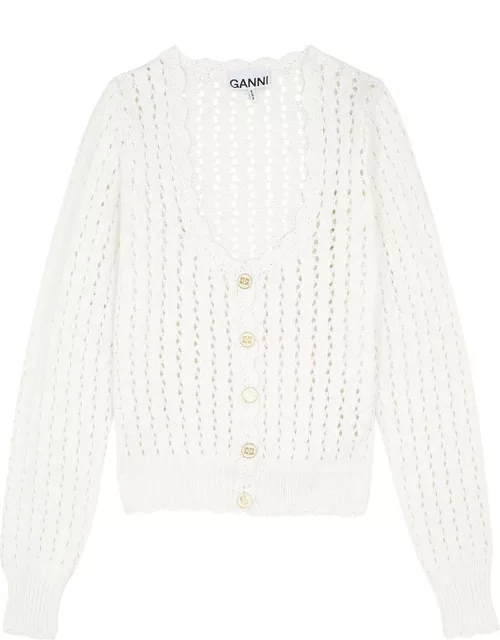 Ganni Pointelle Cotton Cardigan - White - S (UK8-10 / S)