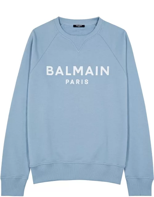 Balmain Logo-print Cotton Sweatshirt - Light Blue