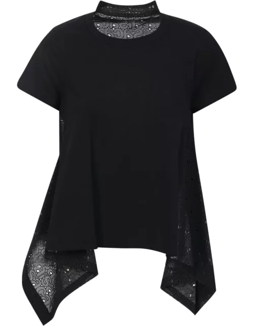 Sacai Embroidered Lace Black T-shirt