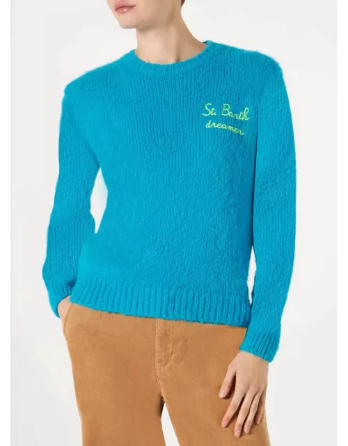 MC2 Saint Barth Woman Light Blue Brushed Sweater With Embroidery