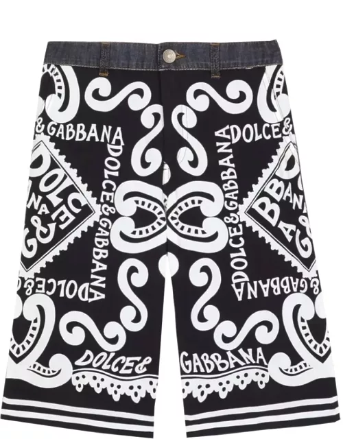 Dolce & Gabbana Denim Bermuda Shorts With Graphic Print