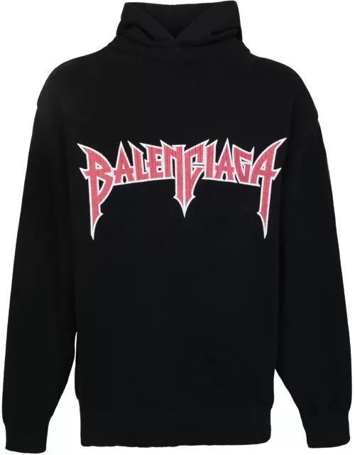 Balenciaga Logo Print Hooded Sweater