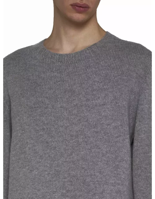 Palm Angels Grey Wool Sweater With White Curved Logo On The Back