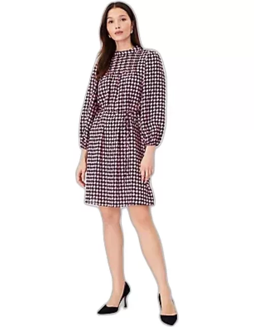 Ann Taylor Petite Houndstooth Pintucked Mock Neck Dres