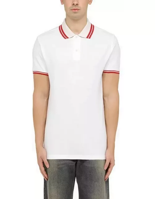 White short-sleeved polo shirt with logo embroidery