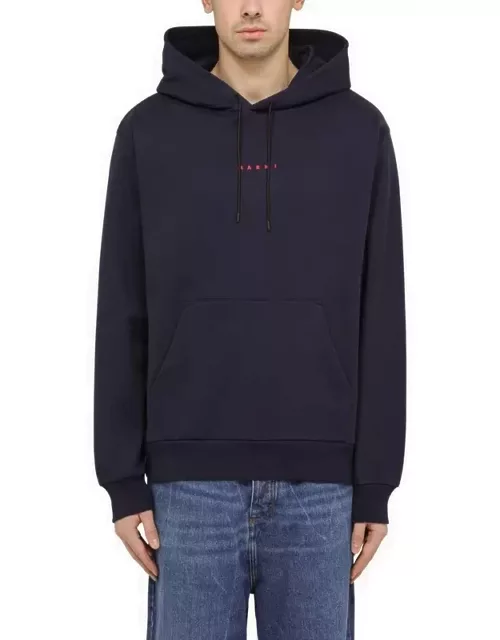 Blue hoodie with logo on chest