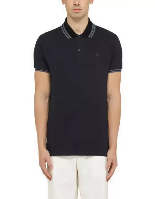 Blue short-sleeved polo shirt with logo embroidery