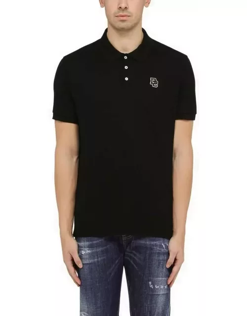 Black short-sleeved polo shirt with logo embroidery