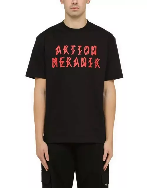 Printed black crew-neck T-shirt