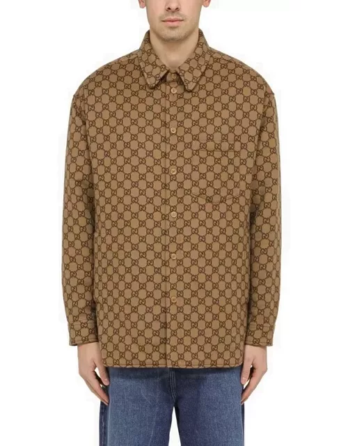 Camel wool shirt with GG pattern