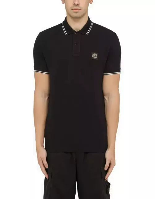 Navy short-sleeved polo shirt with logo