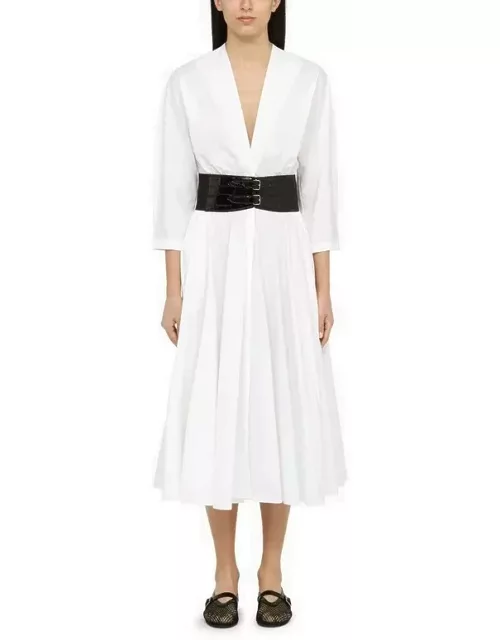 White cotton midi dress with belt