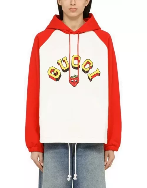 Red and white sweatshirt with cotton logo
