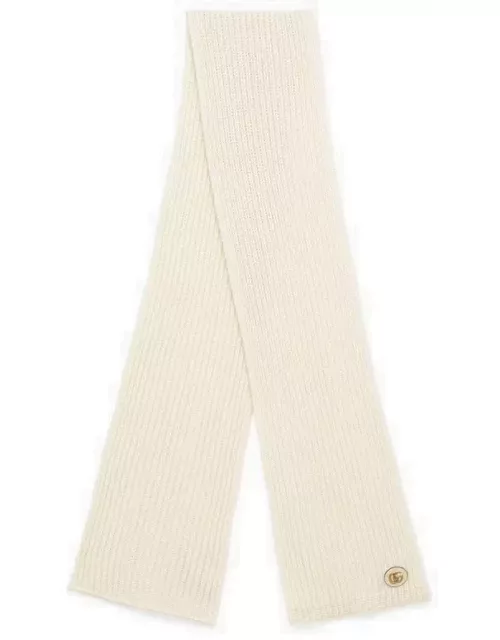 Ivory cashmere scarf with logo