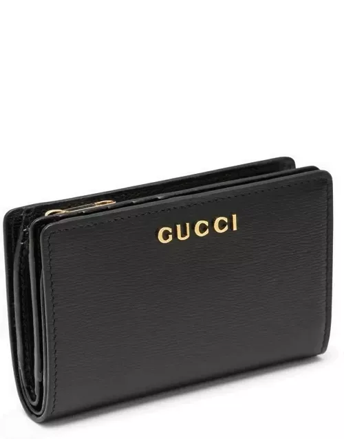 Black leather wallet with zip and logo