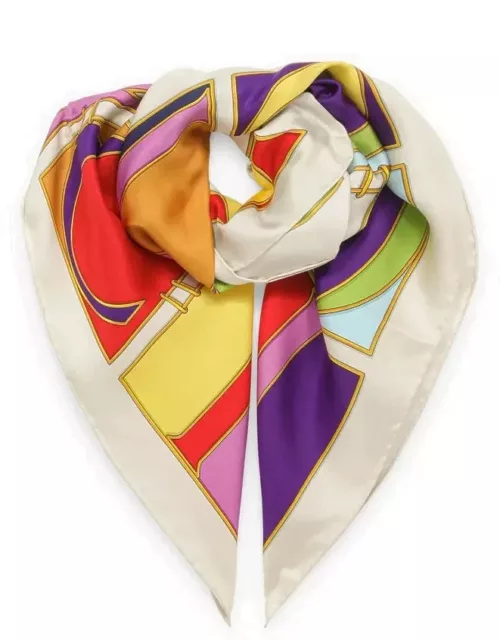 Multicoloured ivory silk scarf