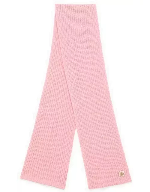 Pink cashmere scarf with logo