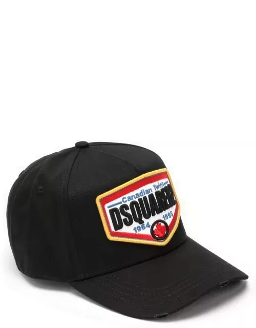 Black visor hat with logo patch
