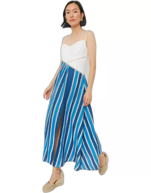 White & Blue Stripe Linen Maxi Dres