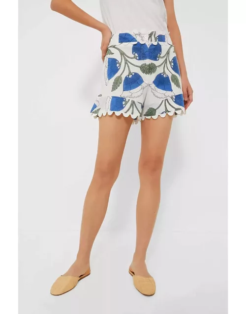 White and Klein Blue High Waist Shorts with Bellflower Block Print