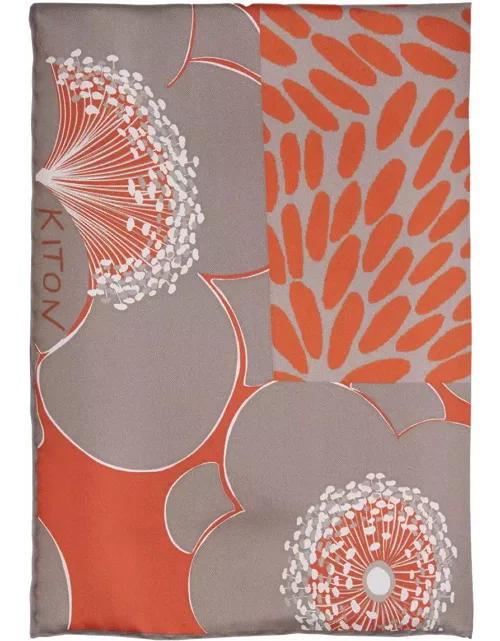 Kiton Orange Printed Silk Scarf