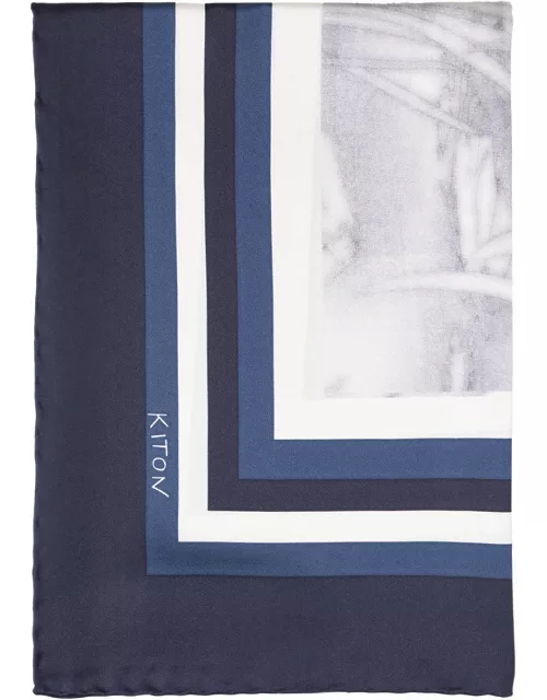 Kiton Blue Printed Silk Scarf