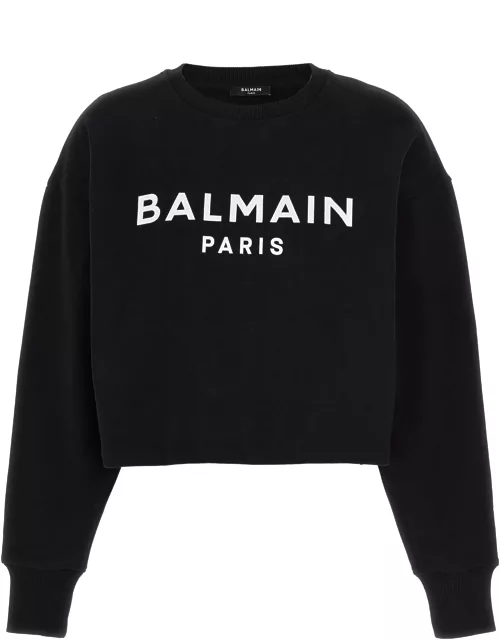 Balmain Logo Print Cropped Sweatshirt