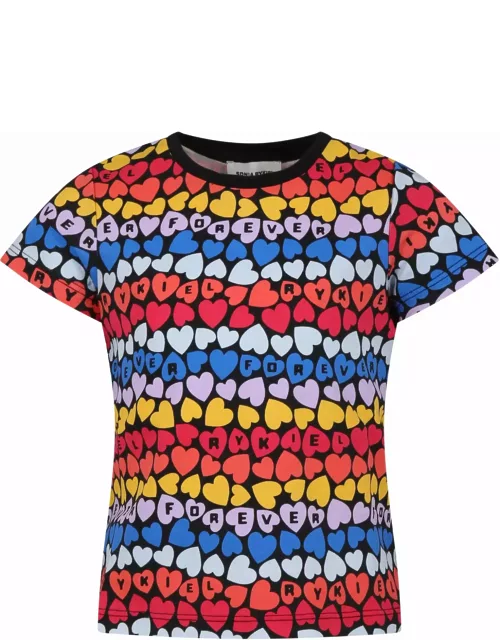 Rykiel Enfant T-shirt Multicolore Pour Fille Avec Coeurs Et Logo