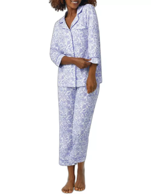 Cropped Toile-Print Pajama Set