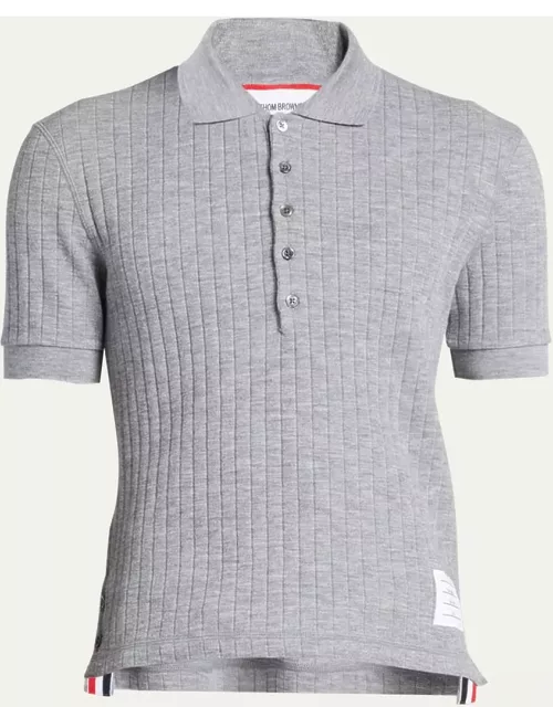 Men's Virgin Wool Wide-Ribbed Polo Shirt