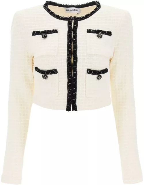 SELF PORTRAIT cropped cardigan with sequin trim