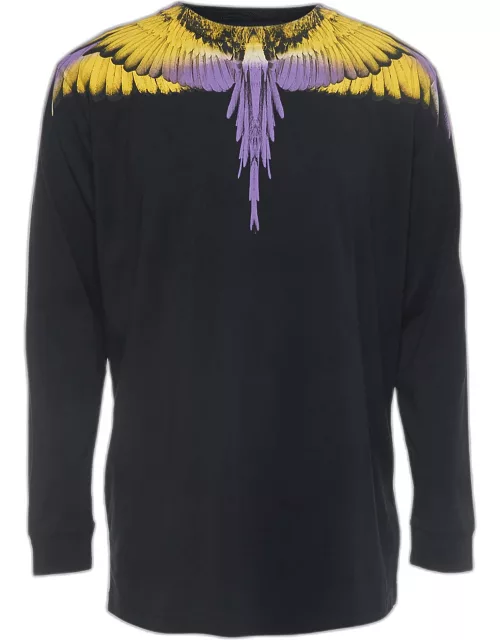 Marcelo Burlon Black Feathers Print Cotton Full Sleeve T-Shirt