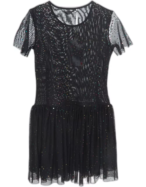 Love Moschino Black Dotted Tulle Gathered Mini Dress