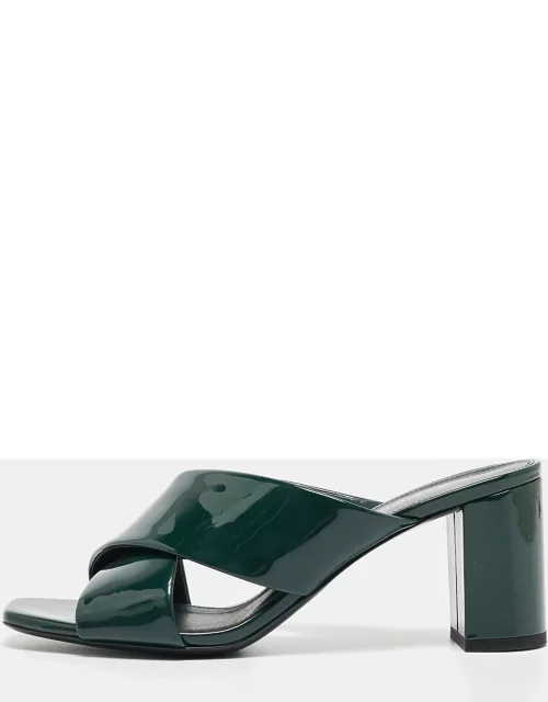 Saint Laurent Green Patent Loulou Slide Sandal